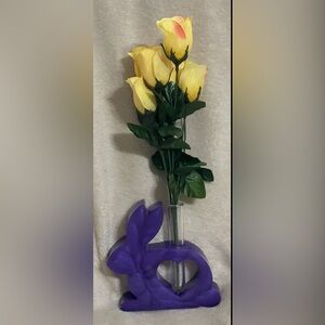 Handmade Purple marbled color Bunny Vase with Yellow Roses